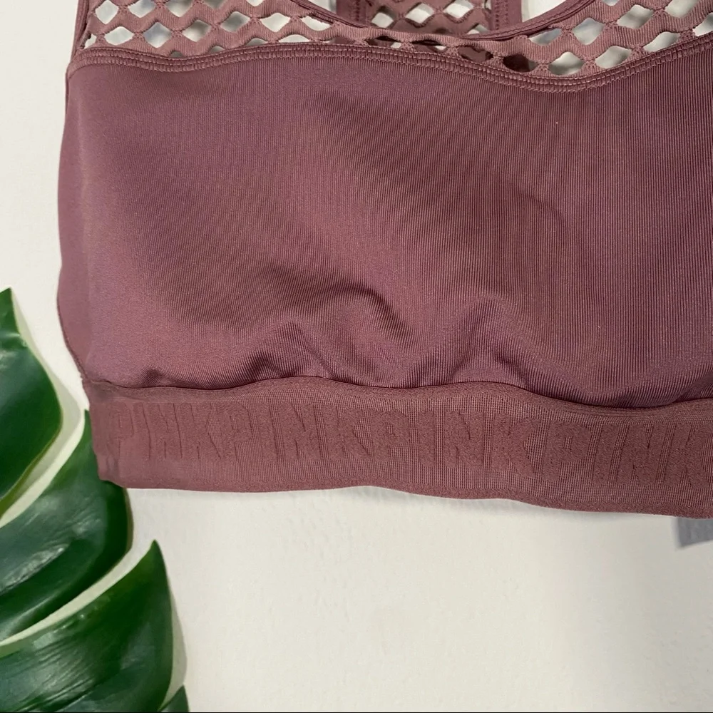 PINK VICTORIA'S SECRET Ultimate Unlined Mesh Sports Bra Cocoa Powder Mauve Small - Picture 4 of 9